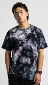 Yūjin Clothing Amor tie-dye T-shirt featuring vibrant, colorful swirl pattern and comfortable casual fit.