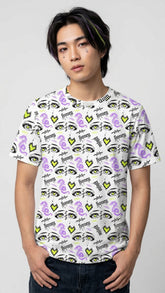 Yellow honey-themed T-Shirt by Yūjin Clothing featuring a graphic honeycomb design and casual fit.