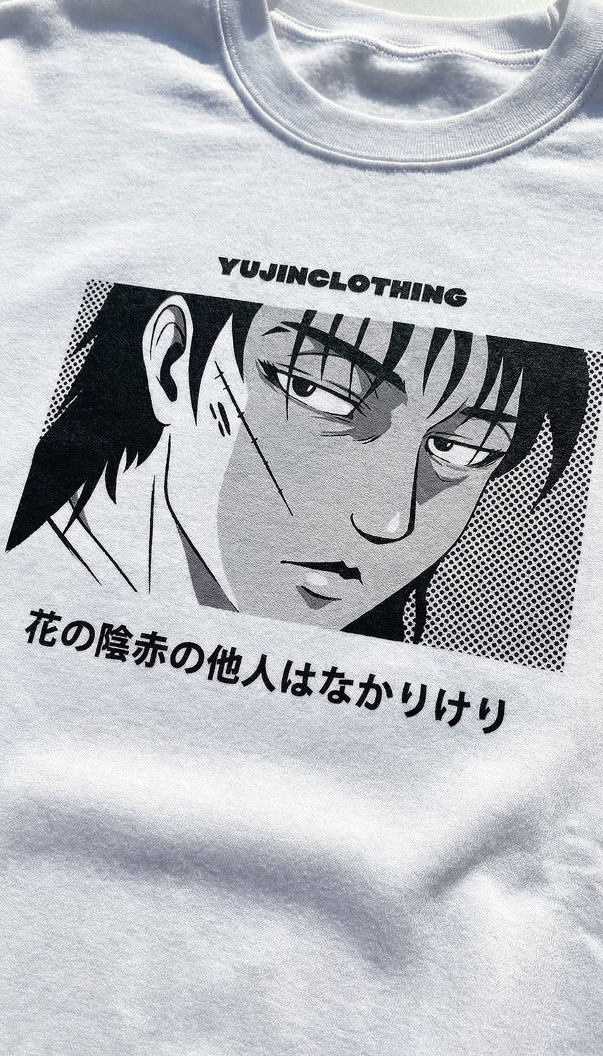 Yūjin Clothing Love Hurts sweatshirt featuring a casual fit with bold graphic design, perfect for comfortable everyday wear.