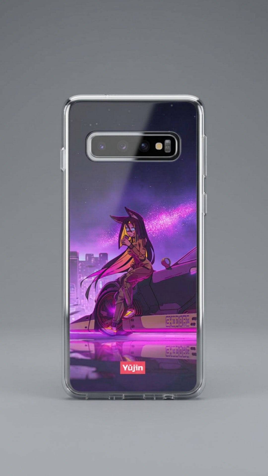 Cyber Girl Samsung phone case by Yūjin Clothing featuring vibrant cyber-inspired design with bold colors and intricate patterns.