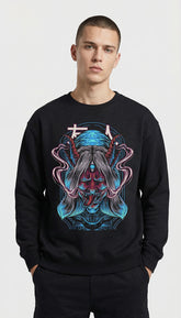 Yūjin Clothing possessed sweatshirt featuring a black hoodie with a bold graphic design on front and comfortable fabric.