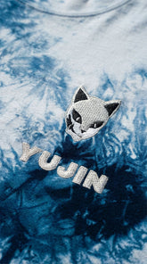 Yūjin Clothing Kitsune Mask tie-dye T-shirt featuring a colorful fox face design on soft, casual fabric.