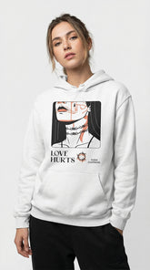 Yūjin Clothing Love Hurts hoodie featuring a graphic print, soft fabric, and casual fit, perfect for comfortable streetwear style.
