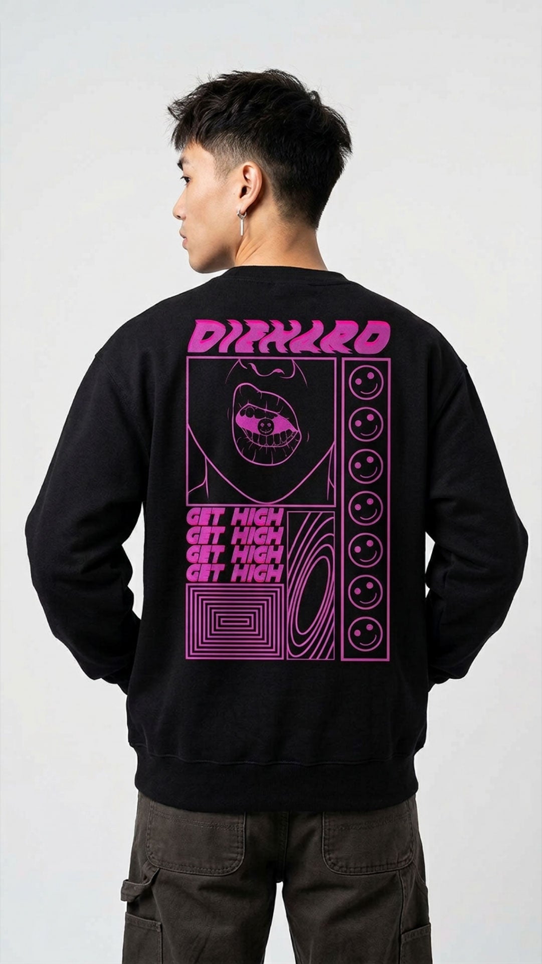 Yūjin Clothing Diehard sweatshirt featuring a comfortable fit and stylish design, shown in a casual wear setting.