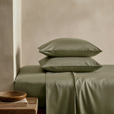Elegant Luxe Australian Sateen Sheet Set by Italic, showing smooth, silky bed sheets in a cozy bedroom setting.