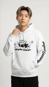 Yūjin Clothing Maybe Never hoodie featuring a comfortable fit with a stylish design, perfect for casual wear.