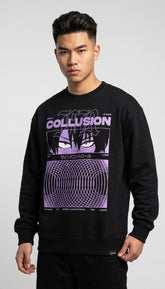 Yūjin Clothing Collusion Sweatshirt in black with a relaxed fit, featuring a bold graphic design on the front.