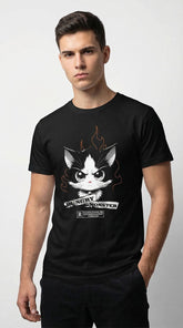 Hungry Cat T-Shirt by Yūjin Clothing featuring a playful cat graphic on a casual shirt for everyday wear.