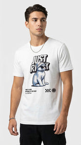Just Relax cat graphic T-shirt by Yūjin Clothing, featuring a comfortable casual fit and a relaxed feline design.