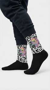 Japanese Vaporwave cat socks by Yūjin Clothing featuring colorful, retro-inspired cat designs on soft, comfortable sock fabric.