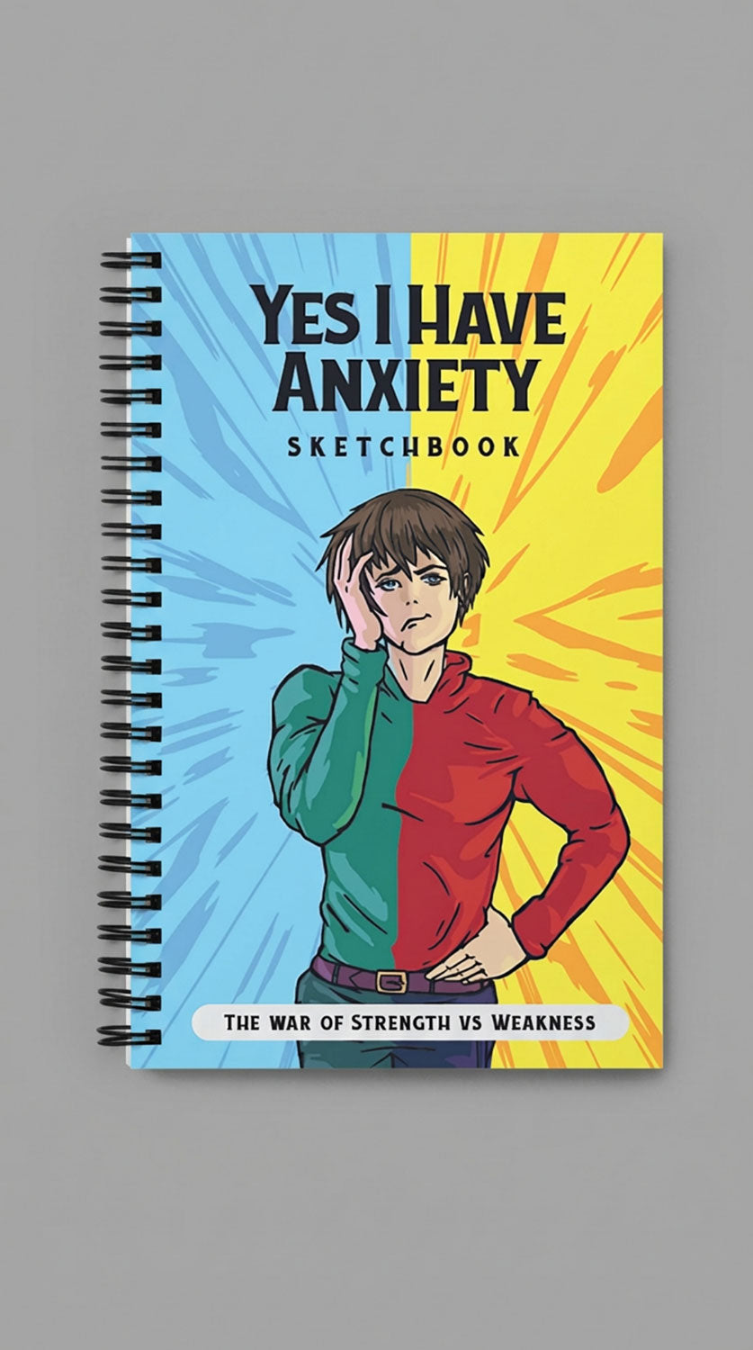Yūjin Clothing Fight Anxiety Notebook featuring a calming cover design, perfect for journaling and managing stress.