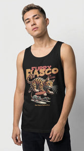 Yūjin Clothing Furry Fiasco Cat Tank Top featuring a playful furry cat design on a casual tank top for women.