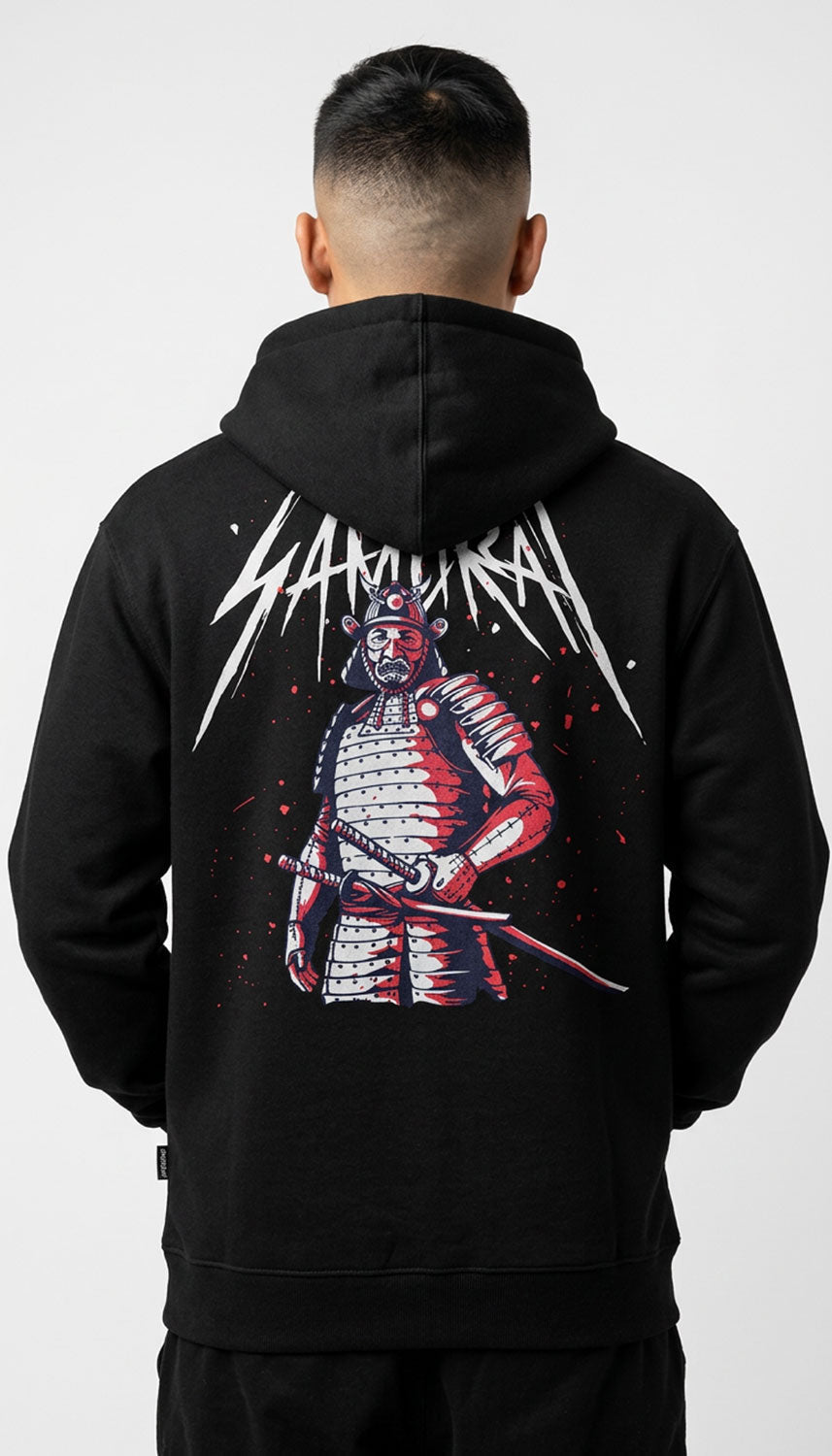 Yūjin Clothing Samurai hoodie featuring a detailed samurai graphic design on a comfortable, casual hoodie.
