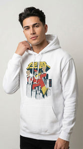 Yūjin Clothing Christmas Is Coming hoodie with festive red and green design, featuring holiday-themed text and cozy fabric.