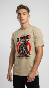 Yūjin Clothing Clawfire Oversized Faded Cat T-Shirt showing a relaxed fit with a faded cat graphic design on soft fabric
