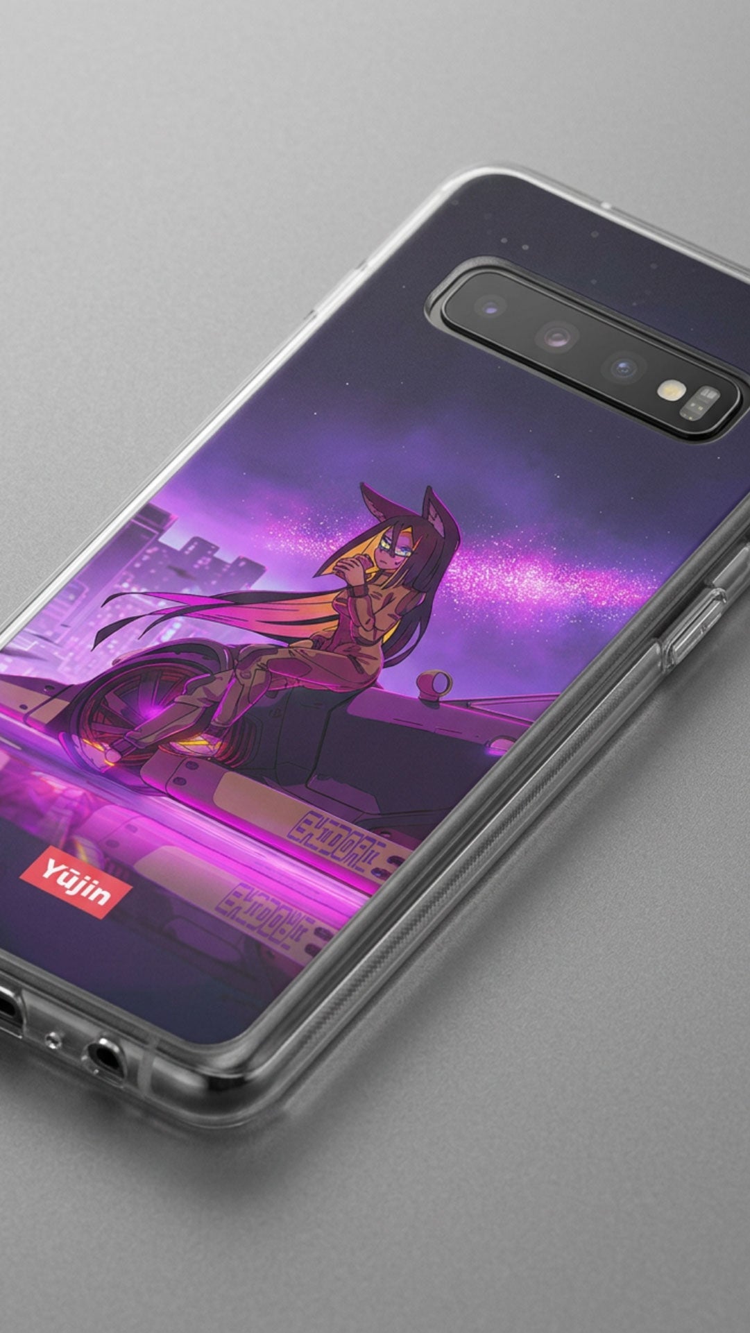 Cyber Girl Samsung phone case by Yūjin Clothing featuring a vibrant, artistic cyber-inspired design on a protective cover.