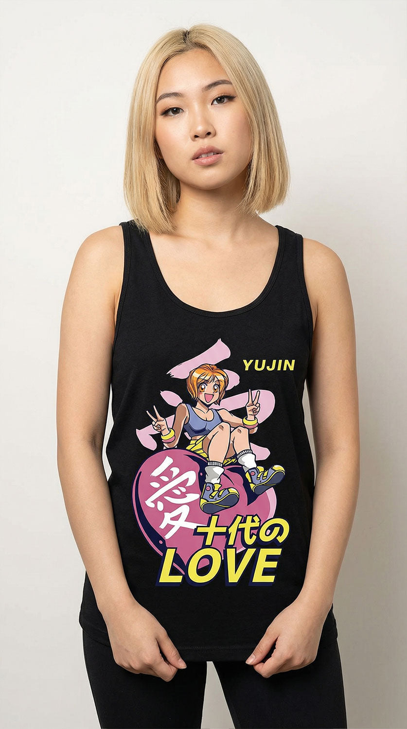 Yūjin Clothing Love Tank Top featuring a soft fabric tank top with a stylish love graphic design on the front.