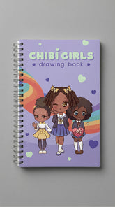 Yūjin Clothing Chibi Girls notebook with colorful cover featuring cute chibi girl illustration, ideal for notes and sketches.