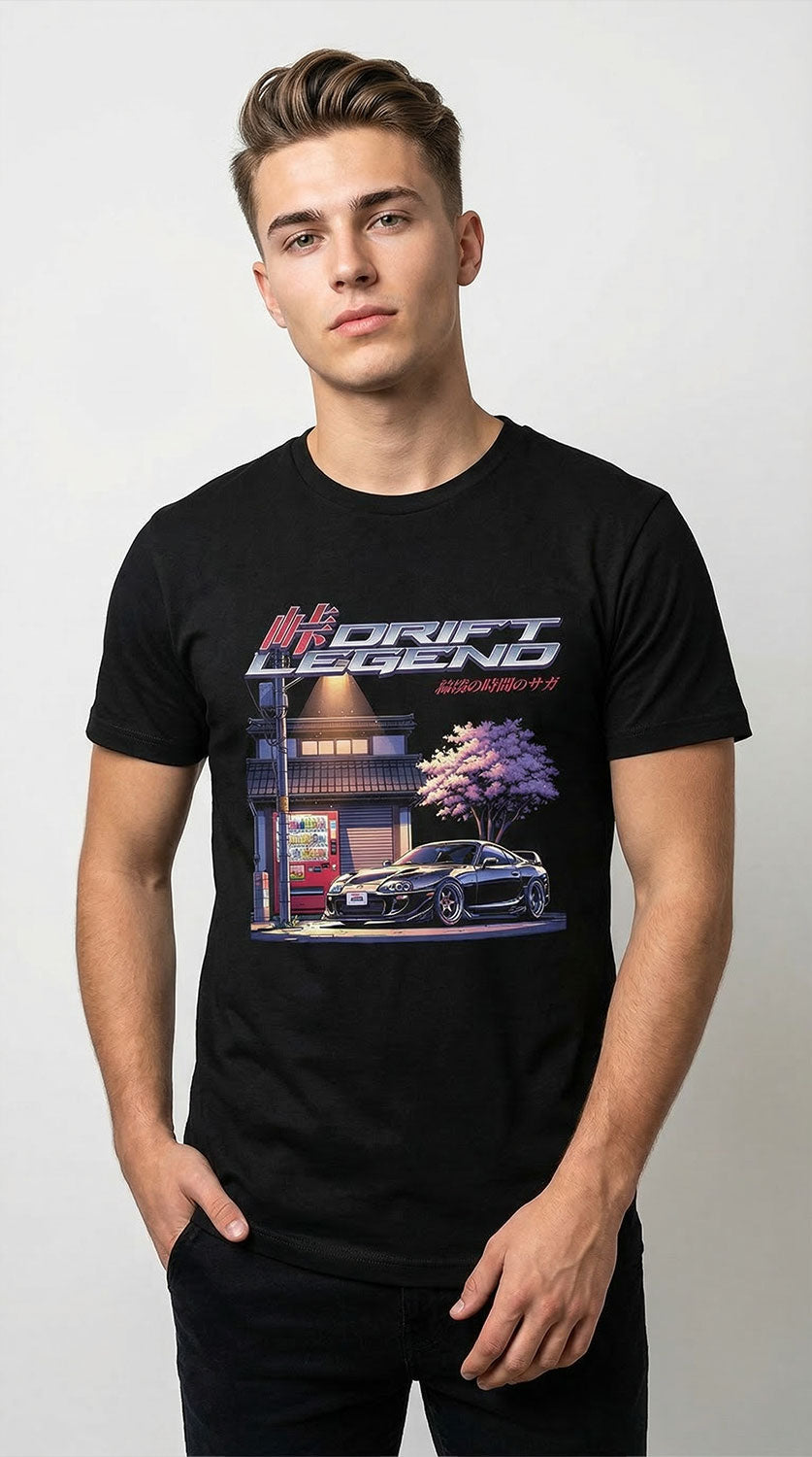 Yūjin Clothing Drift Master car T-shirt featuring a sleek automotive design on soft, comfortable fabric.