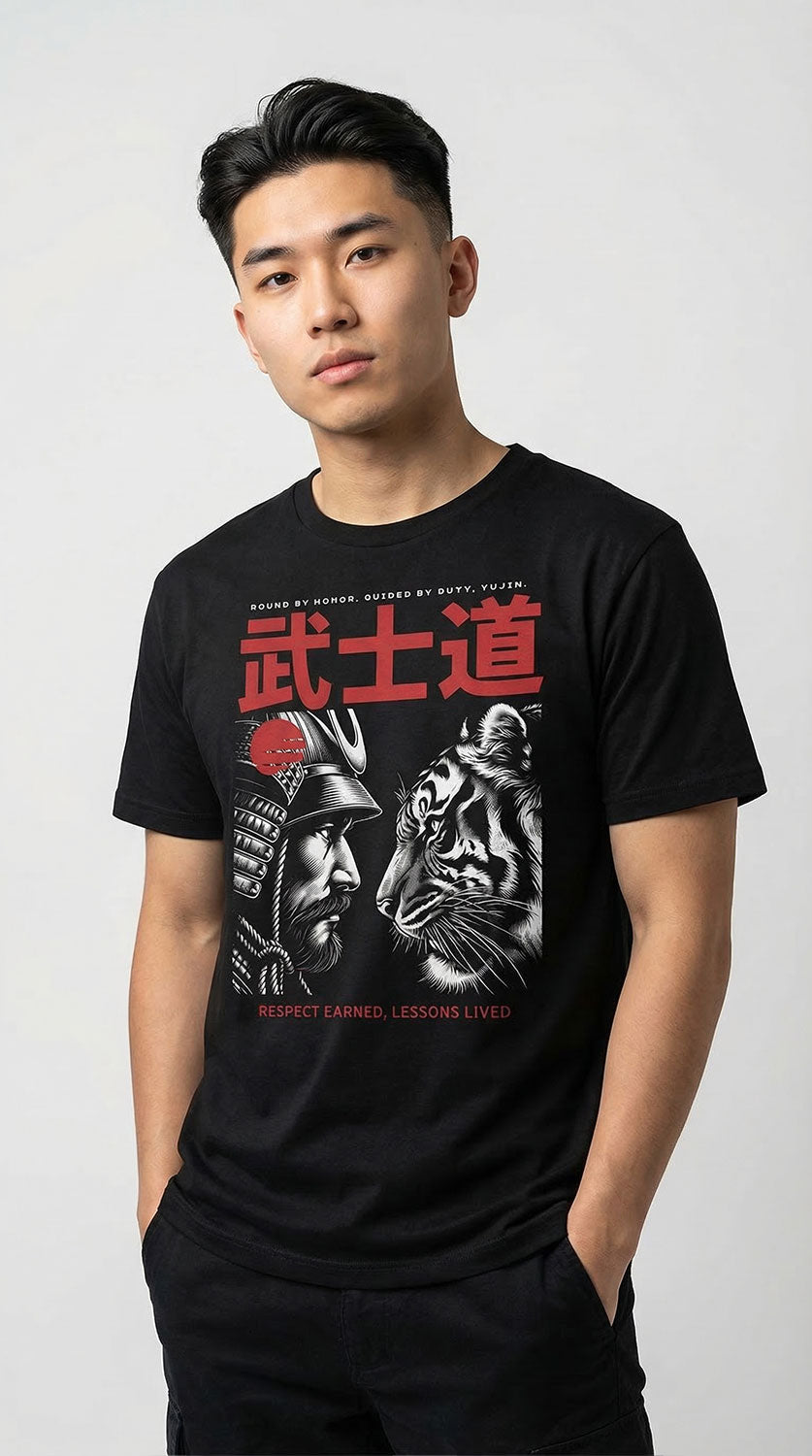 Honor T-Shirt by Yūjin Clothing featuring a comfortable fit and stylish design, shown laid flat with a focus on the front graphic.