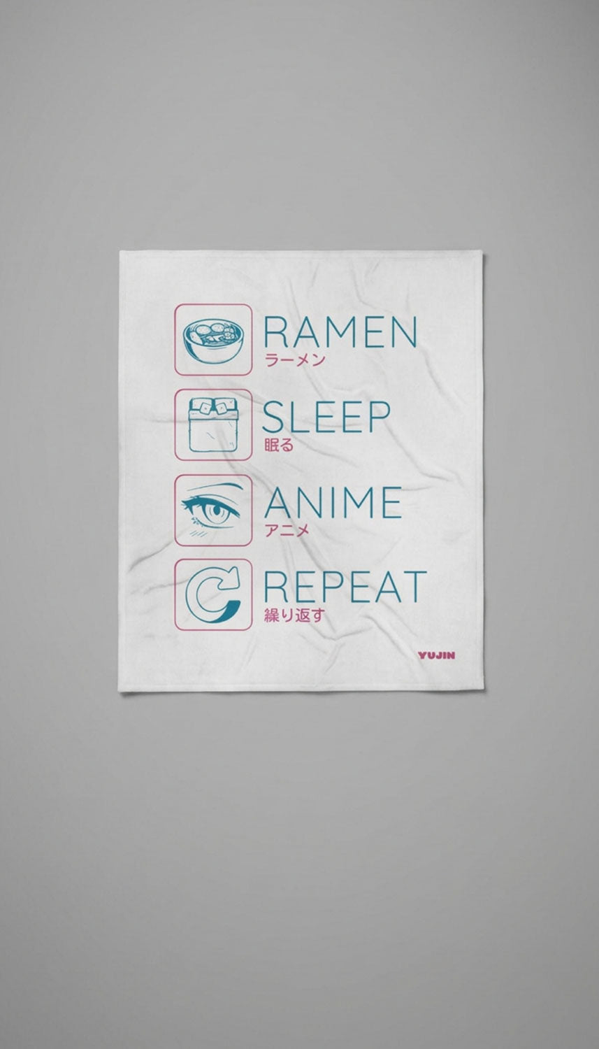 Anime Circle Blanket by Yūjin Clothing featuring a colorful anime-inspired circle design on soft fabric.