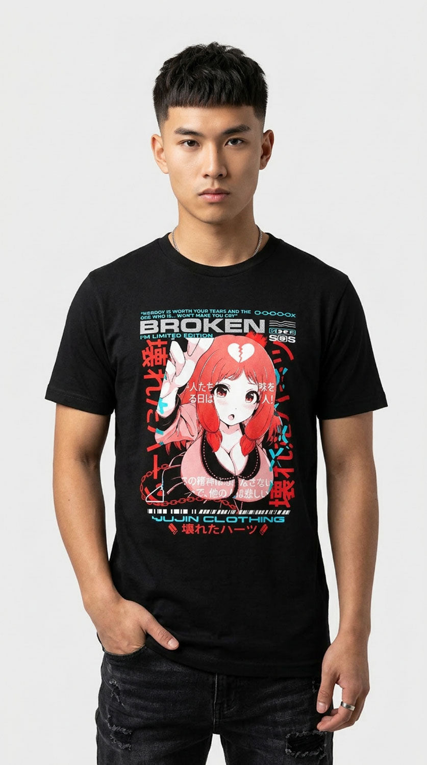 Yūjin Clothing Heartbreak T-Shirt featuring a graphic design with a heart motif on soft, casual fabric.