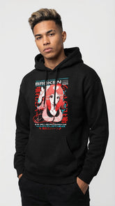 Yūjin Clothing Heartbreak Hoodie showing front view with graphic design and soft fabric material.