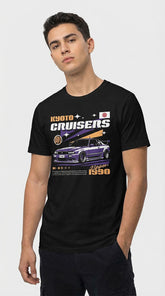 Kyoto Cruisers T-Shirt by Yūjin Clothing featuring a casual fit with Kyoto city graphic print on soft cotton fabric.