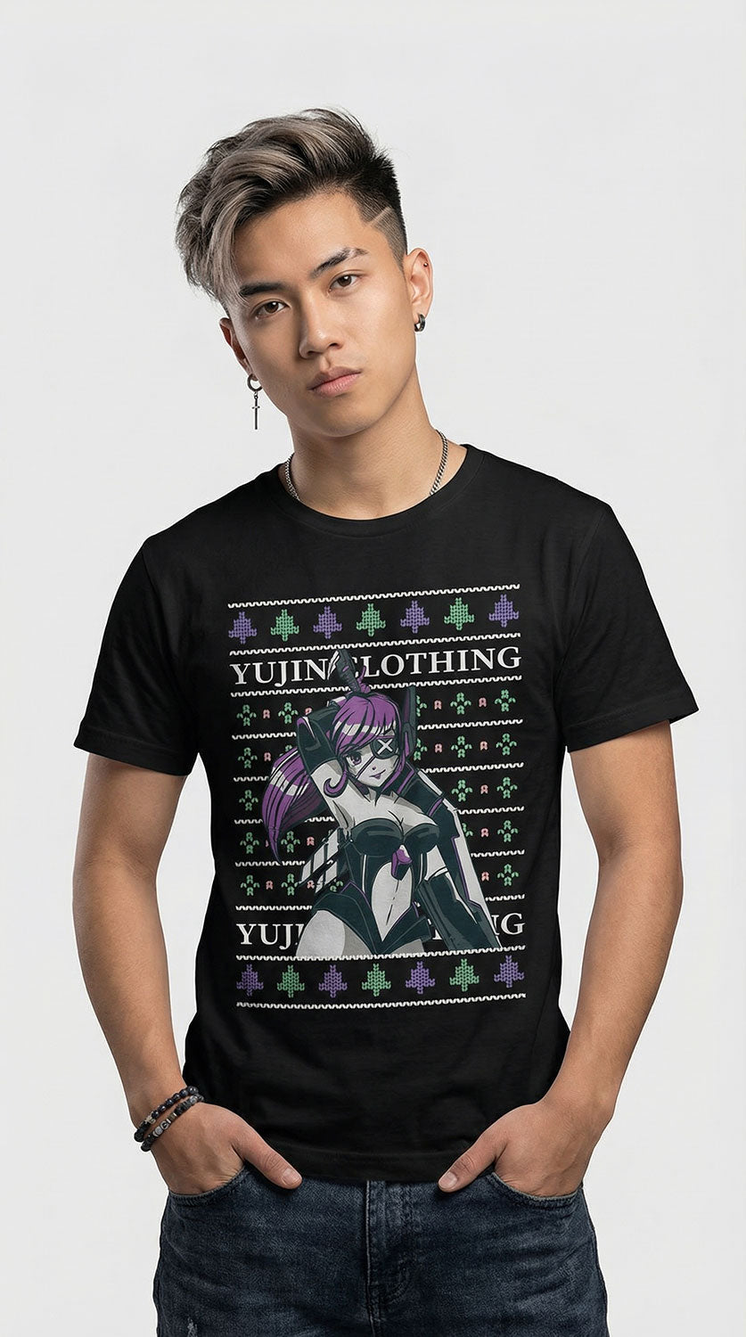 Yūjin Clothing Cypher Girl Christmas T-Shirt featuring festive holiday design with a girl graphic and Christmas-themed colors.