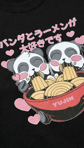 Cute Ramen Pandas sweatshirt by Yūjin Clothing featuring playful panda and ramen noodle design on soft fabric.