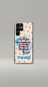 Furious Dragon Samsung phone case by Yūjin Clothing featuring a bold dragon design on a protective cover.
