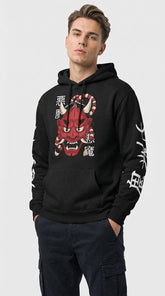 Yūjin Clothing Hannya Demon Mask hoodie featuring a detailed, vibrant demon mask design on a comfortable black hoodie.
