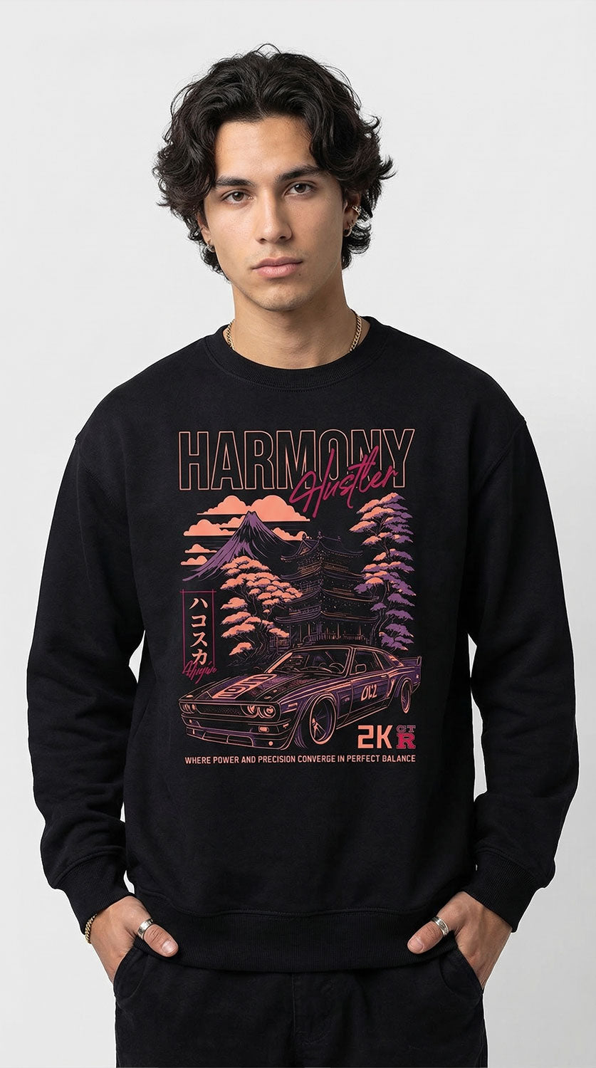 Yūjin Clothing Harmony Car sweatshirt featuring a stylish design, soft fabric, and comfortable fit for casual wear.