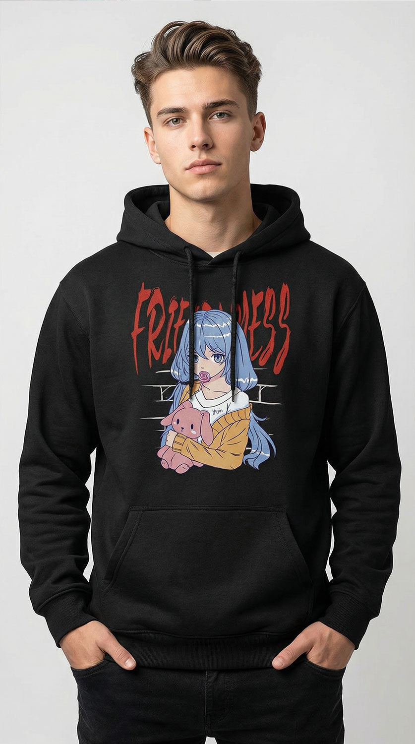 Yūjin Clothing Friendless Premium Hoodie featuring a comfortable fit and stylish design in soft fabric.