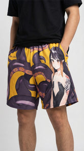 Yūjin Clothing Deep Temptations mesh shorts, black athletic shorts with breathable mesh fabric and sporty design.