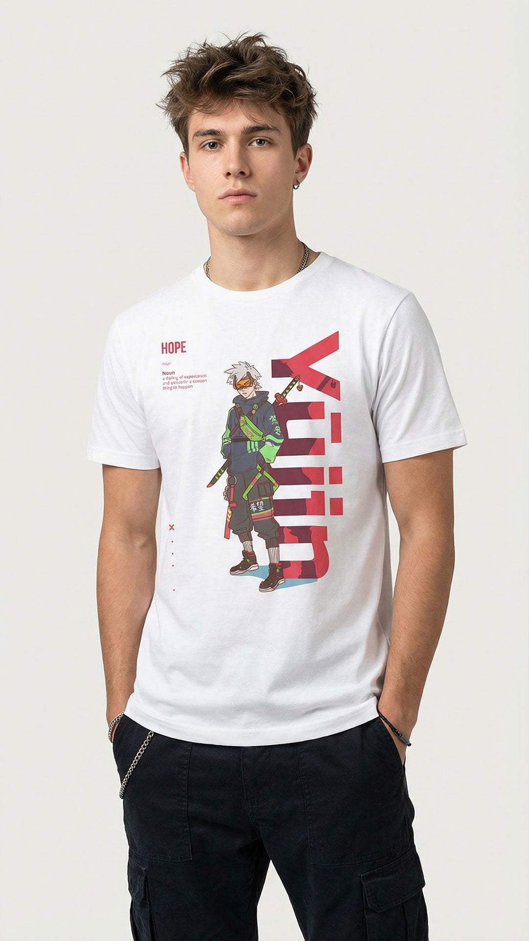 Hope T-Shirt by Yūjin Clothing, soft cotton casual tee featuring a hopeful graphic design and comfortable fit.