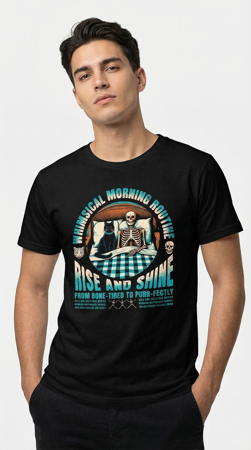 Yūjin Clothing Good Morning Cat T-Shirt featuring a playful cat graphic on a casual cotton tee.