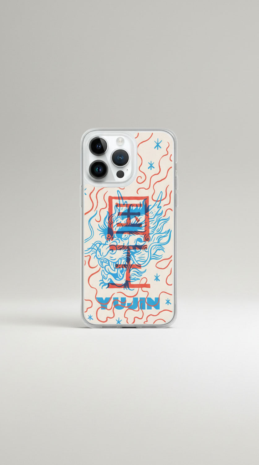 Japanese Dragon iPhone case with intricate dragon design from Yūjin Clothing, protective phone case for iPhone models.