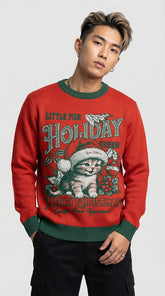 Yūjin Clothing Holiday Cheer cat sweatshirt featuring festive design, cozy fabric, and a comfortable fit for holiday celebrations.