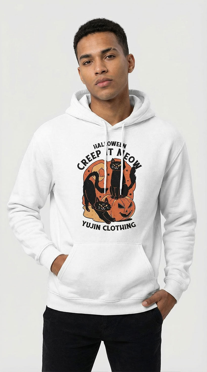 Yūjin Clothing Creep It Cat Hoodie featuring a cozy design with a cute cat print and a comfortable fit for cats and humans.