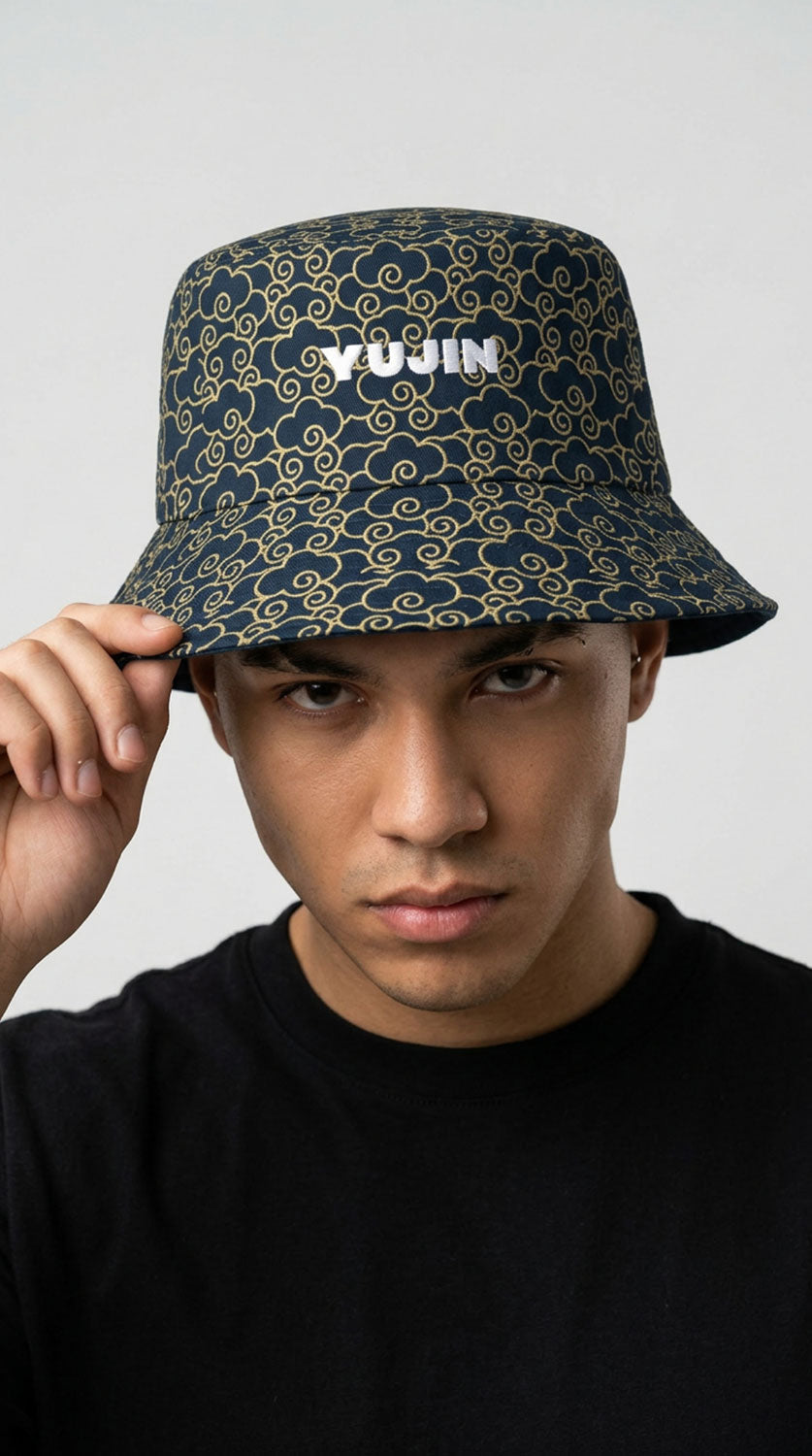 Yūjin Clothing Japanese Clouds reversible bucket hat featuring cloud pattern, lightweight headwear for casual style and sun protection.