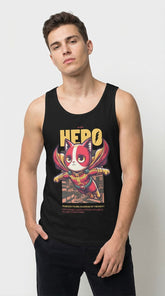 Yūjin Clothing hero cat tank top featuring a stylish cat graphic on a comfortable sleeveless shirt for casual wear.