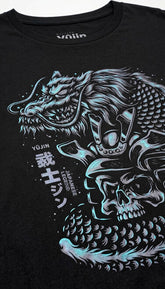 Yūjin Clothing Dragon Legend long sleeve T-shirt featuring a detailed dragon graphic on black fabric.