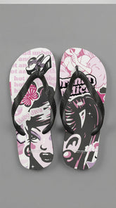 Yūjin Clothing Drama Addict flip-flops with colorful straps and cushioned soles, perfect for casual summer wear.
