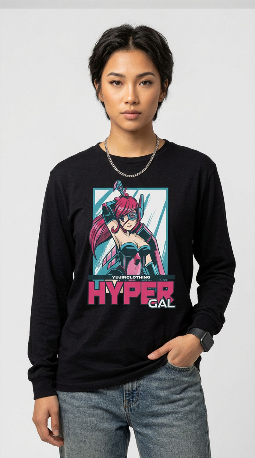 Galaxy Warrior long sleeve T-shirt by Yūjin Clothing featuring a cosmic galaxy warrior design on soft fabric.