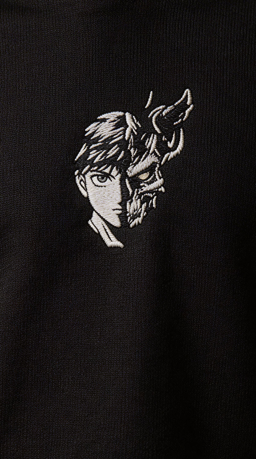 Yūjin Clothing Dark Side hoodie featuring a black design with a hood, front pocket, and casual fit.