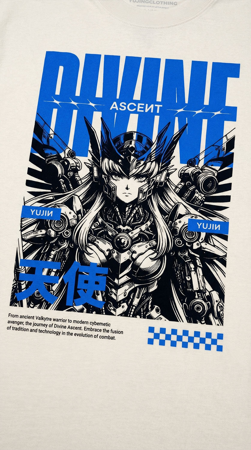 Yūjin Clothing Divine Ascent oversized faded T-shirt with relaxed fit and distressed design, featuring a soft fabric and casual style.