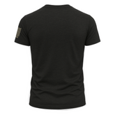 Back view of a Bourbon & Backstraps T-shirt by Bow Crew Apparel, featuring a stylish design related to bow hunting.