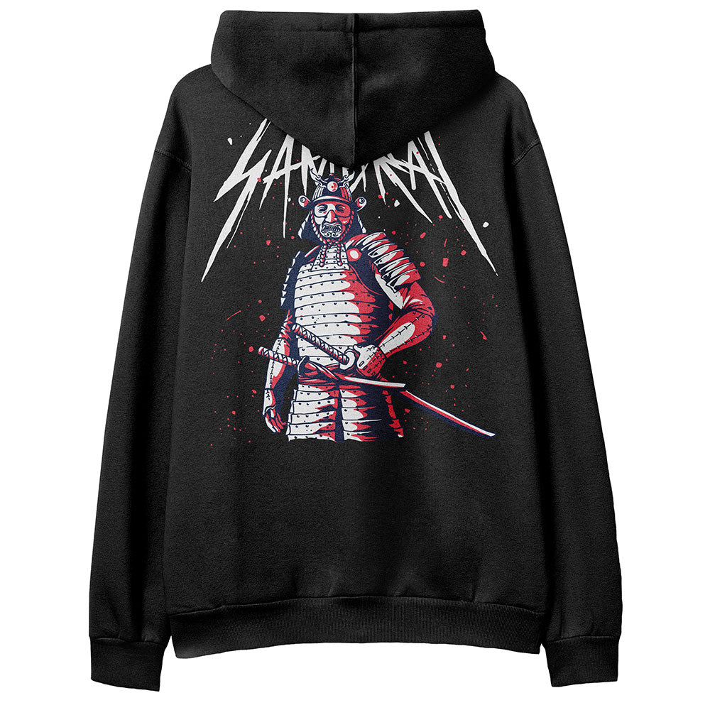 Yūjin Clothing Samurai Hoodie featuring a detailed samurai graphic print on soft, comfortable fabric.