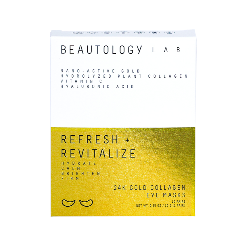 BEAUTOLOGY LAB 24K Gold Collagen Eye Masks showing gold-colored eye masks with collagen infusion for eye skin care.